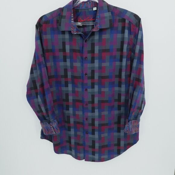 RObert Graham Shirt Mens XL Gray Geometric Flip Cuff Preppy Casual Office Button - Picture 1 of 15